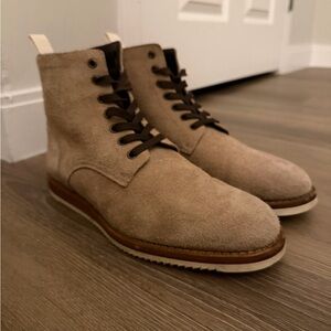 Oliver Cabell Suede Lace-Up Boots - Light Beige with Dark Brown Laces